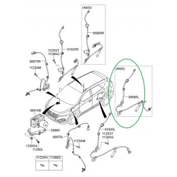 Hyundai Tucson TL - Sensor Assy-ABS Rear Wheel,LH [95680D3010] by K-Spare.com