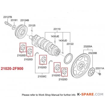 Hyundai/ Kia - Bearing Pair Set-Crk/Shf [21020-2F900] by K-Spare.com